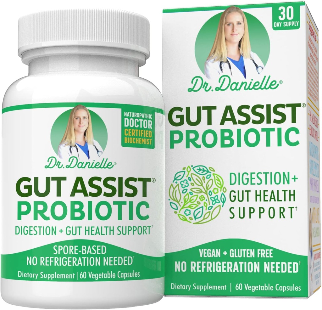 Assist Probiotic - Probiotice pentru femei si barbati, Adulti de Dr. Danielle - Supliment Probiotic Stabil de valabilitate - Nu frigider necesar - Bacillus - 60 Capsule