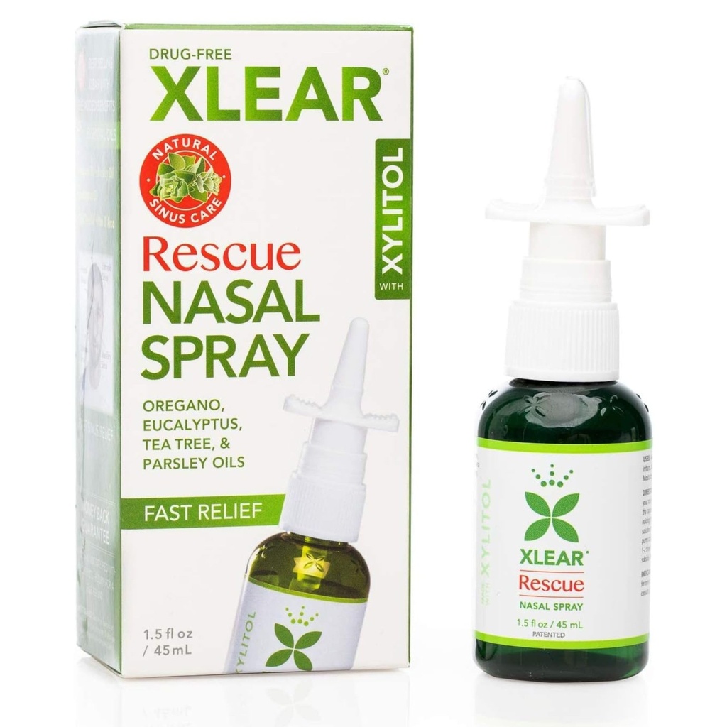 Xlear Rescue Natural Nasal Spray cu Xylitol, Oregano și Tea Tree, 1,5 fl oz (Pachet de 1)
