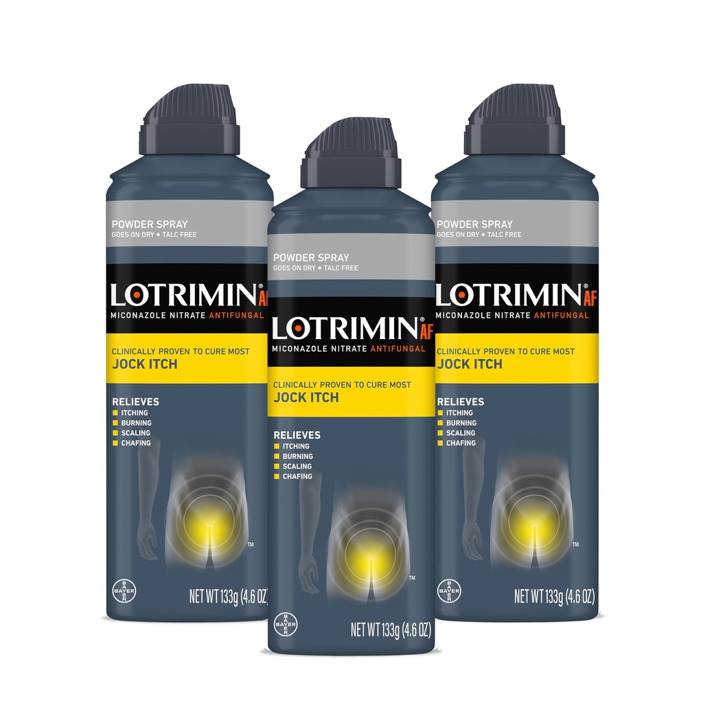 Lotrimin AF Jock Pulverizarea pulberilor de mâncărime, Miconazol Nitrat 2% - Tratamentul celor mai multe mâncărimi, 4.6 Ounces (133 Grams) Spray Can (Pack 3)