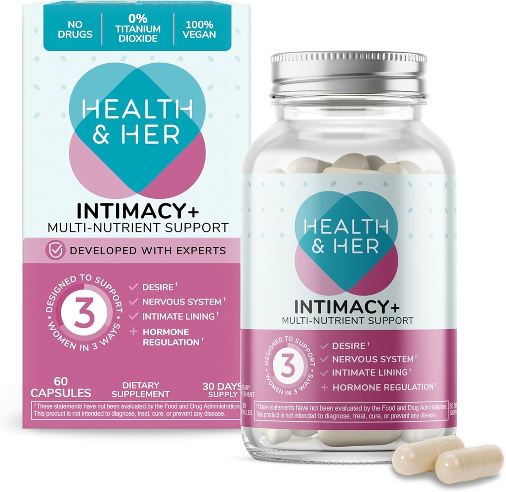 Sănătate & Intimitatea ei+ Suport suplimentar multi-nutritiv pentru femei - Conține Maca Root și Tribulus pentru a vă ajuta să descoperiți din nou, Vegan (60 ct -1 lună)