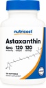 Nutricost Astaxantină 4mg, Gluten gratuit și non-GMO, 120 Softgels (4 lună de aprovizionare)