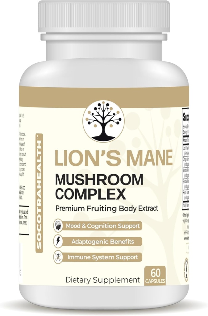 Lions Mane Mushroom Supplement - Premium Fruiting Body Extract - cu Chaga, Maitake, Shiitake, Reishi - Mood, Brain and Immune Support, Adaptogen - Non-GMO - 60 Vegan Capsule