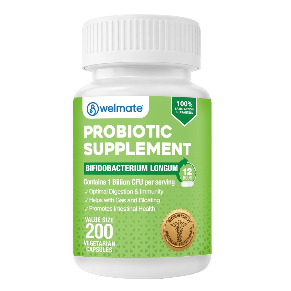 WELMATE Bifidobacterium - Supliment probiotic - Sprijina sanatatea curajului - Suport imunitar - Enzime digestive - Gluten Free - Vegan - Barbati si femei Probiotice - Dimensiune valoare - 200 Conte