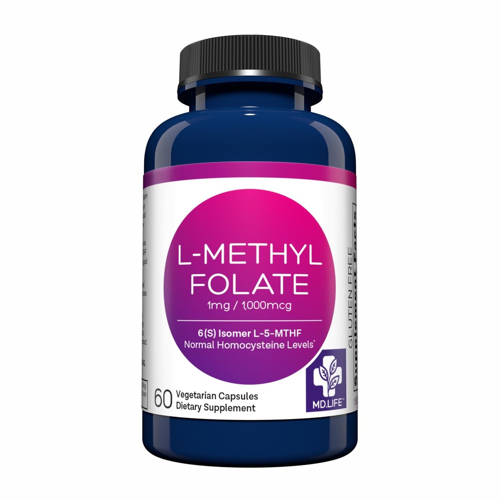 MD Life L Methylfolate 1mg - Professional-Grad Active Methylfolate Supplement - Maximum Potenty MTHFR Suplimente - L metilfolat 1 mg 60 capsule - Aminoacizi esențiali