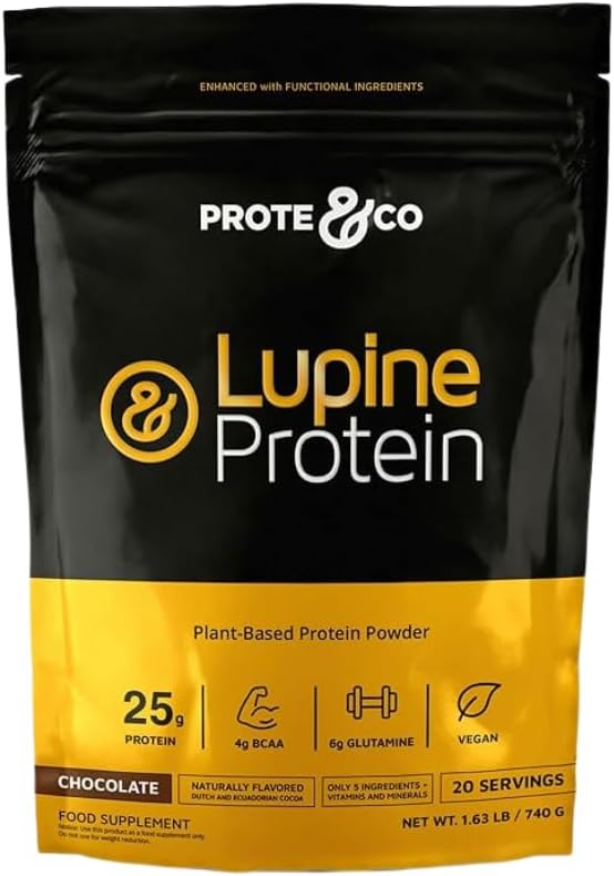 Proteine Proteine Proteine de Lupin Proteine Proteine - 24g de plante pe bază de Vegan pulbere. Fără OMG, fără zahăr adăugat, lactoză fără gluten, fără soia. 20 Serviri - Ciocolată