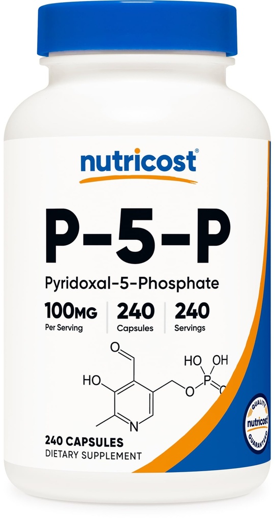 Nutricost P5P Vitamina B6 Supliment 100mg, 240 capsule (Piridoxal-5-Phosfat) - Vegetarian Friendly, Non-GMO, Gluten Free