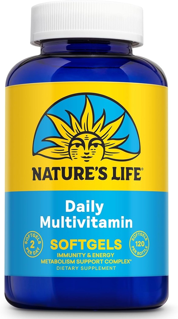 Natura de viaţă de zi cu zi Multivitamine pentru bărbaţi şi femei - Multivitamine complete cu fier - Valoarea zilnică a vitaminelor şi mineralelor esenţiale - Energie sănătoasă şi suport imunitar - 60 Serv, 120 Softgels