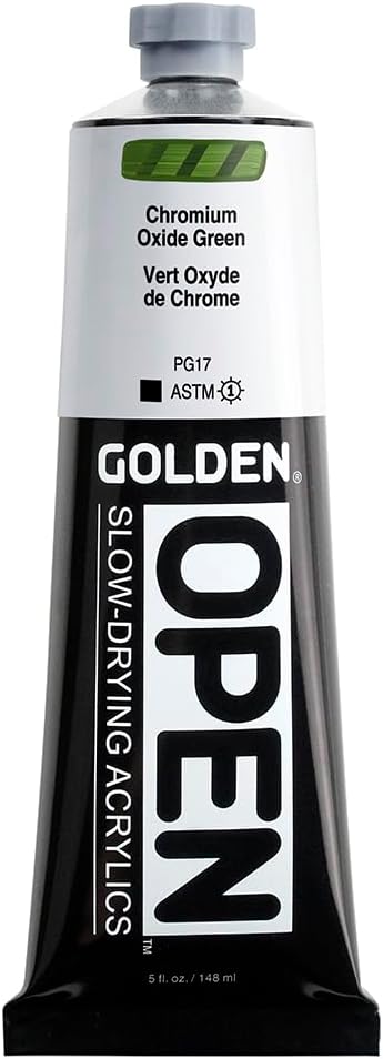 Open Slow-Drying Acrilics by Golden, Cromoxid Green, 5 fl oz. tub, Professional Acrilic Paint, Opaque