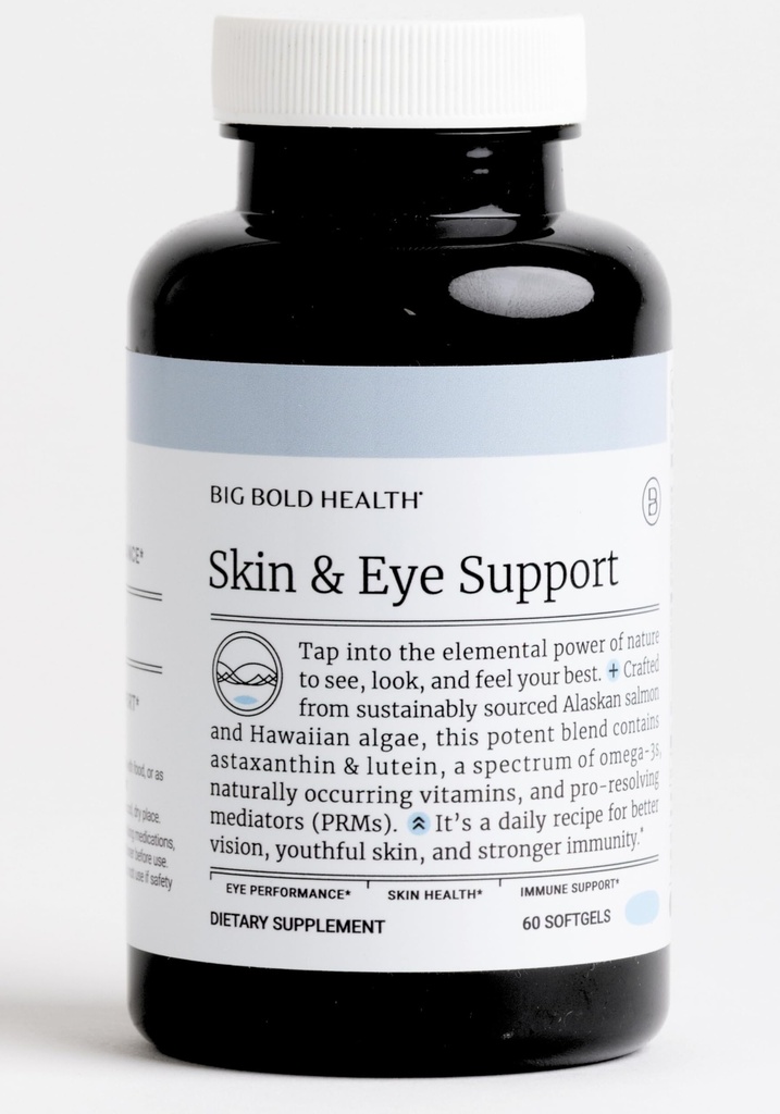 BIG BOLD Health Skin & Eye Supplement Omega-3 with Alaskan Salmon Oil, DHA, Astaxanthin & Lutein for Vision, Skin Health & Imunity (60 Softgels)