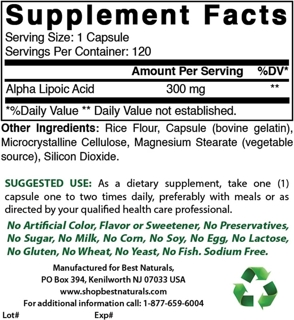 Cel mai bun naturals Alpha Acid lipoic 300 mg & Magneziu Glicinat 425 mg