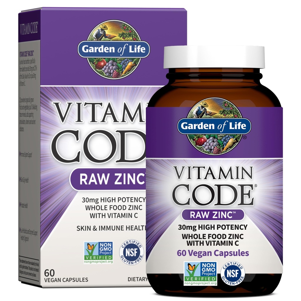 Gradina de viata Suplimente de zinc 30mg mare potenta de zinc brut si vitamina C Supliment multimineral, Vitamina Cod vitamine urme minerale & Probiotice pentru sanatatea pielii si suport imunitar, 60 Vegan capsule