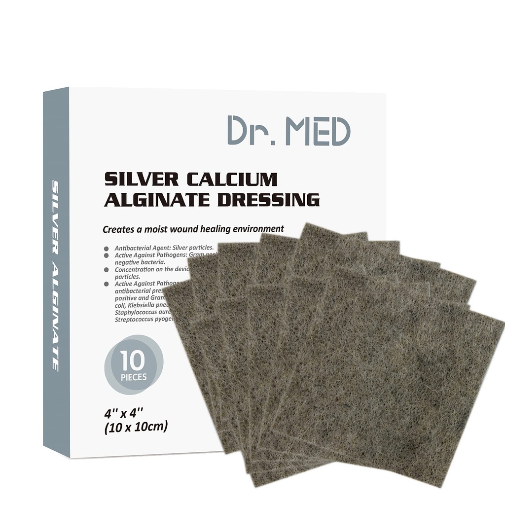 Dr. Med Silver Calciu Alginate Wound Dressing 4'x4' Patches, 10 Pack individuale de înaltă absorbție Ag Bandaj alginate rana, non-adezivă, Nedureros de îndepărtare Tiagaz pentru Bedsore, Ulcers, Abraziuni cutanate