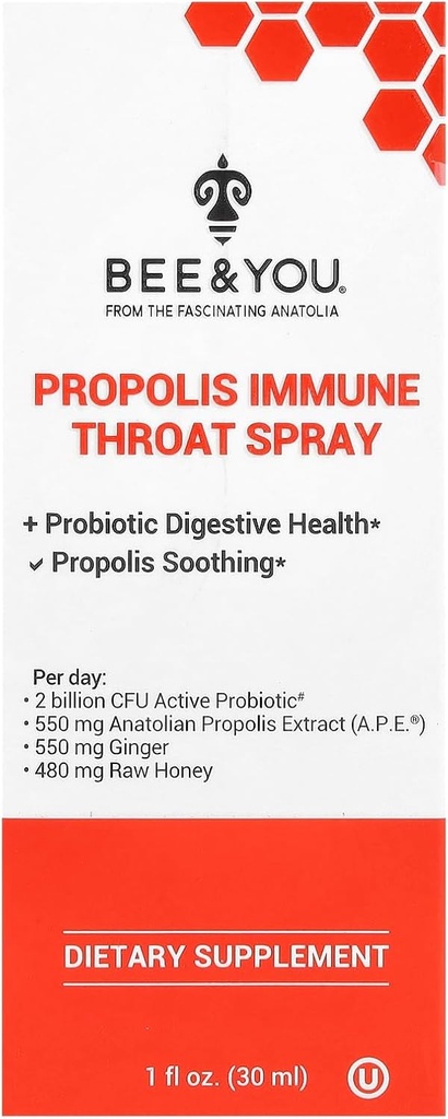 Albina si Tu Propolis si Probiotic Gât Spray cu ghimbir, Suport Immun, Digestive Health, Antioxidanti, Keto, Paleo, Gluten-Free, 1 Fl oz