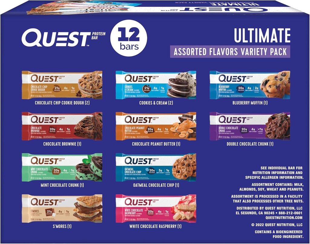 Quest Nutriție Ultimate Variety Pack Proteine Baruri, Proteină mare, Carb scăzut, Gluten gratuit, Keto Friendly, 12 Conte
