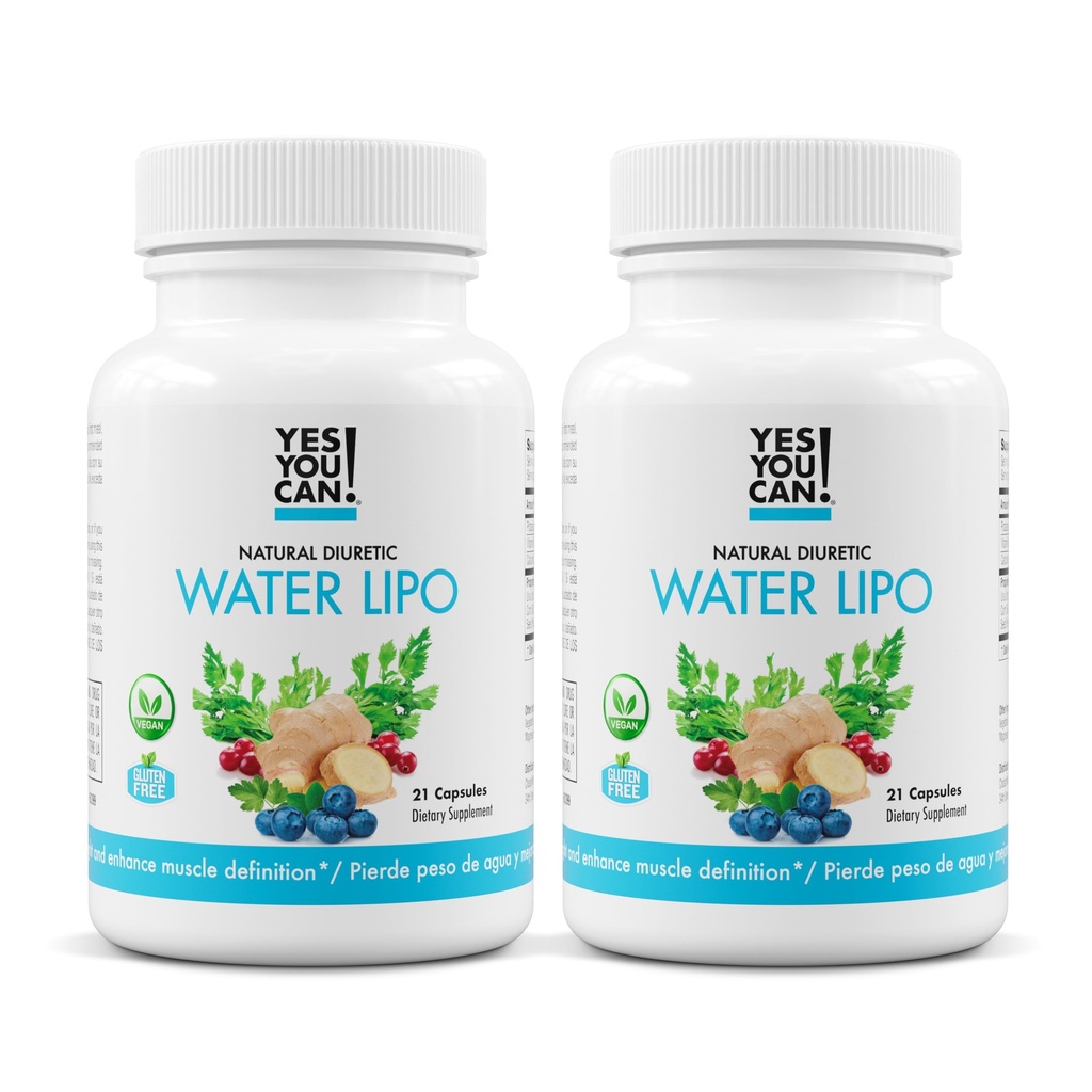 Ba da, poţi! Pastile naturale de apă Lipo - Curățare diuretică cu electroliți și vitamine - ajută cu păstrarea apei - gluten-free, 21 capsule per flacon (2 ambalaj)