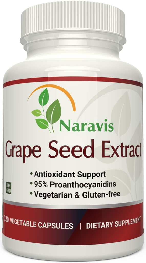 Extract de semințe de struguri Naravis 400mg - 120 capsule vegetariene cu 95% proanthocyanidini - supliment antioxidant natural non-GMO - capsule extract de struguri pentru suport antioxidant optim