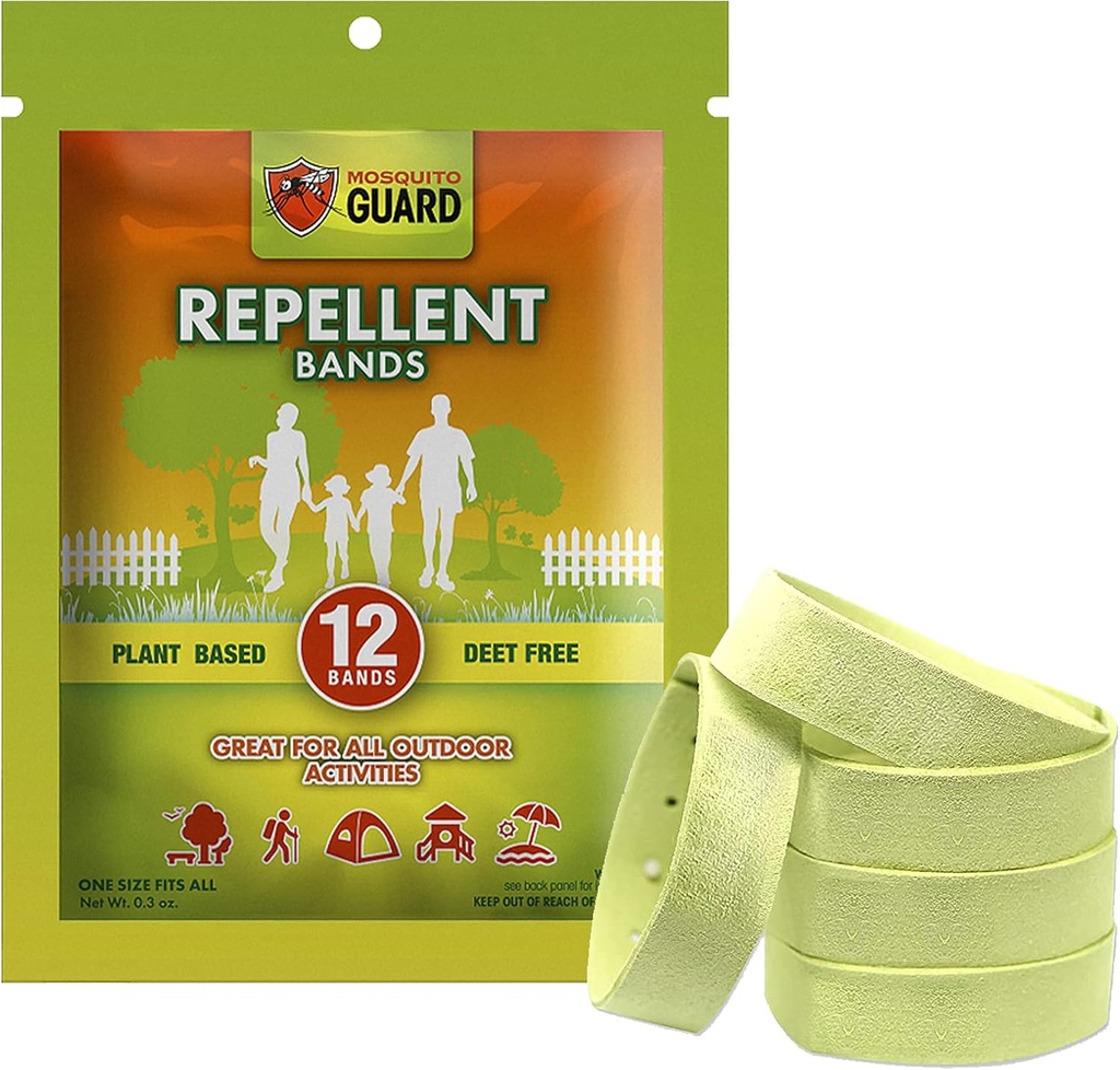 Tosquito Guard Bands repelent / Bratele (12 Pack) Made with Natural Plant Based Ingredients - Citronella, Lemongrass Oil. DEET Free
