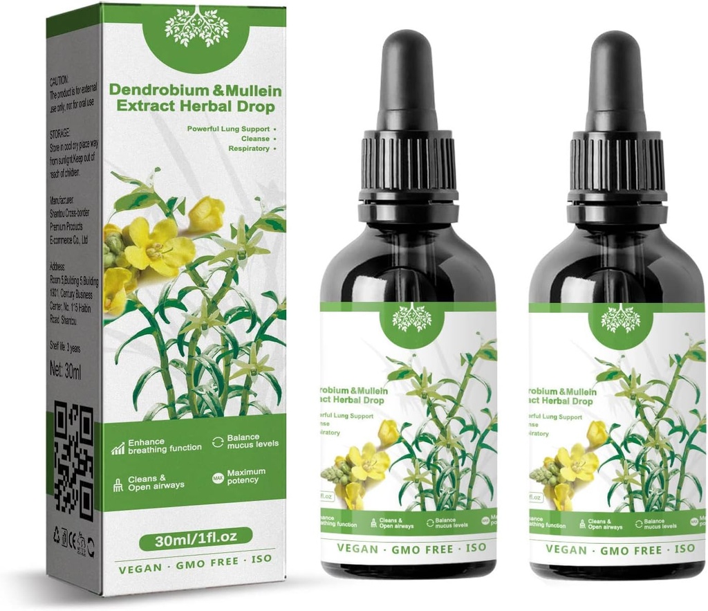 Dendrobium & Mullein Extract Drops Herbal Powerful Lung Support, Dendrobium & Mullein Extract Drops Herbal, Herbal Care Essence(2pcs)
