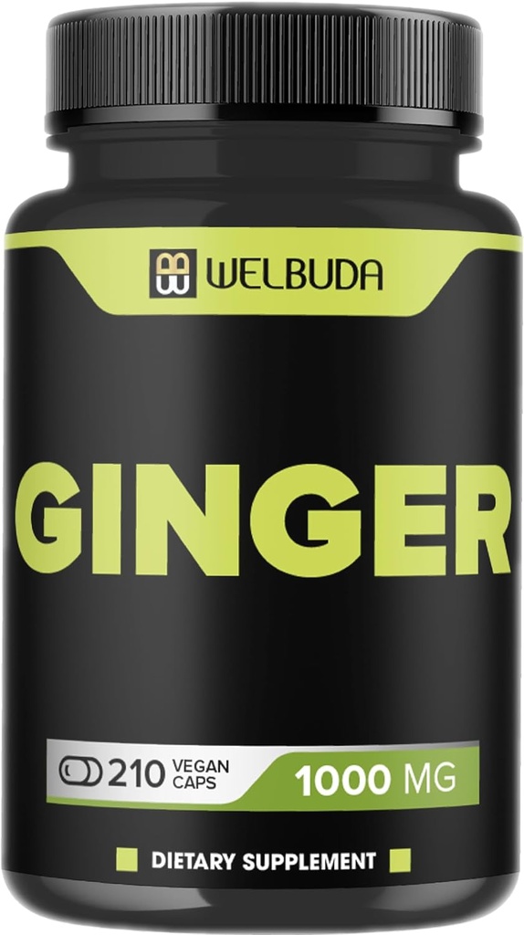 1000mg Ginger Suplimente Capsule cu Berberine HCl, Elderberry, Echinacea & More - 11in1 Support Digestion, Joint Health, Immune System, and Heart Health - 210 Ginger Pilulele