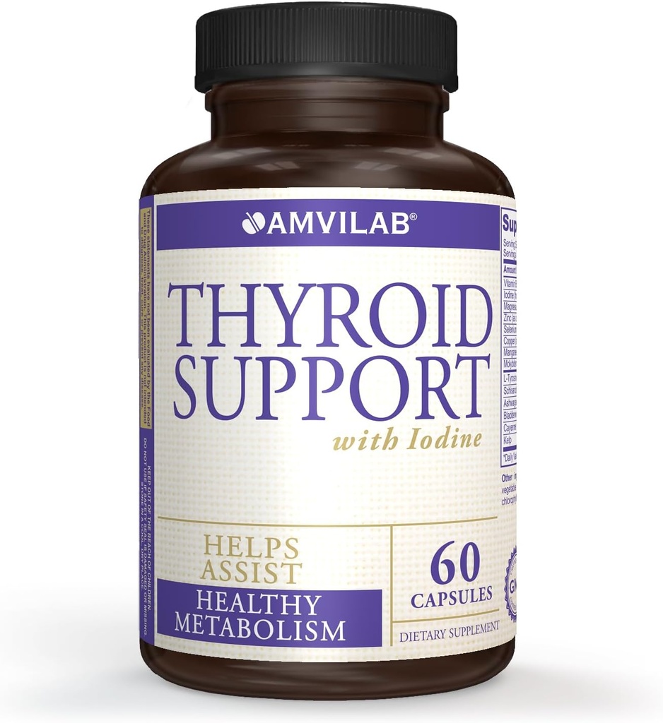 Suport tiroidian cu iod, vitamina B12 şi 12 alte ingrediente esenţiale: Revitalizeaza metabolismul, energia si sanatatea cognitiva. 60 Capsule