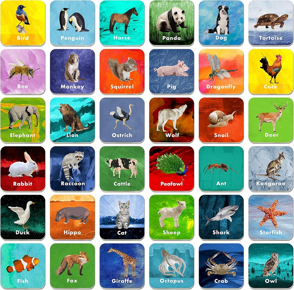 Hebayy 36 Pereche animale potrivire Carduri Flash joc Erasable (Fiecare Esență 2