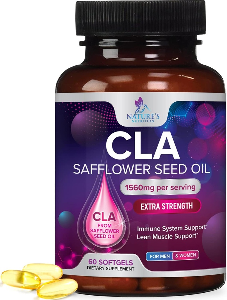Suplimentul CLA, Acid Linoleic conjugat 1560mg - supliment de putere extra pastile CLA - corp de sprijin compozitie, Lean Muscle Ton, & Energie - Capsule de safflower, Gluten gratuit, non-GMO - 60 Softgels