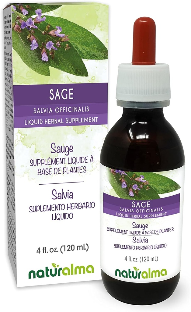 Naturalma Sage (Salvia officinalis) Leaf-Alcool-Free Tincture - 4 fl oz Extract lichid în picături - Supliment vegetal - Vegan