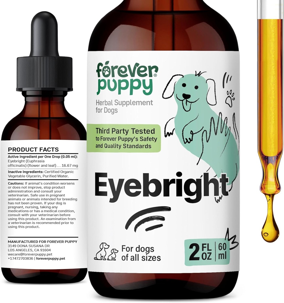 Eyebright picături pentru totdeauna pentru câini - Eyebright Herb Tincture pentru ochi soothing Iritație - lichid Eye Health Supplement pentru câini de toate rasele și dimensiuni - 2 oz
