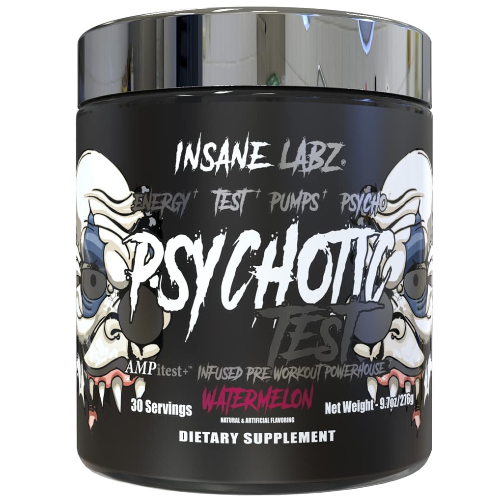 Insane Labz Psychotic Test, High Stim Testosteron Energy and Pump Boosing Pre-Workout Powder with DMAE Bitartrate, D Aspartic Acid, Creatine HCL and Glicerol Monostearate, 30 Servings, Pepene verde