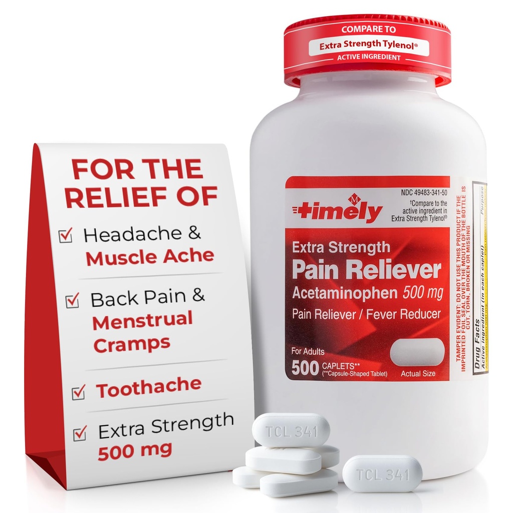 Acetaminofen 500mg - 500 Caplete - Extra Putere Durere Relief - Comparativ cu ingredientul activ în Putere Extra - Crampe menstruale, Reductor de febră, Durere minora de Artrită