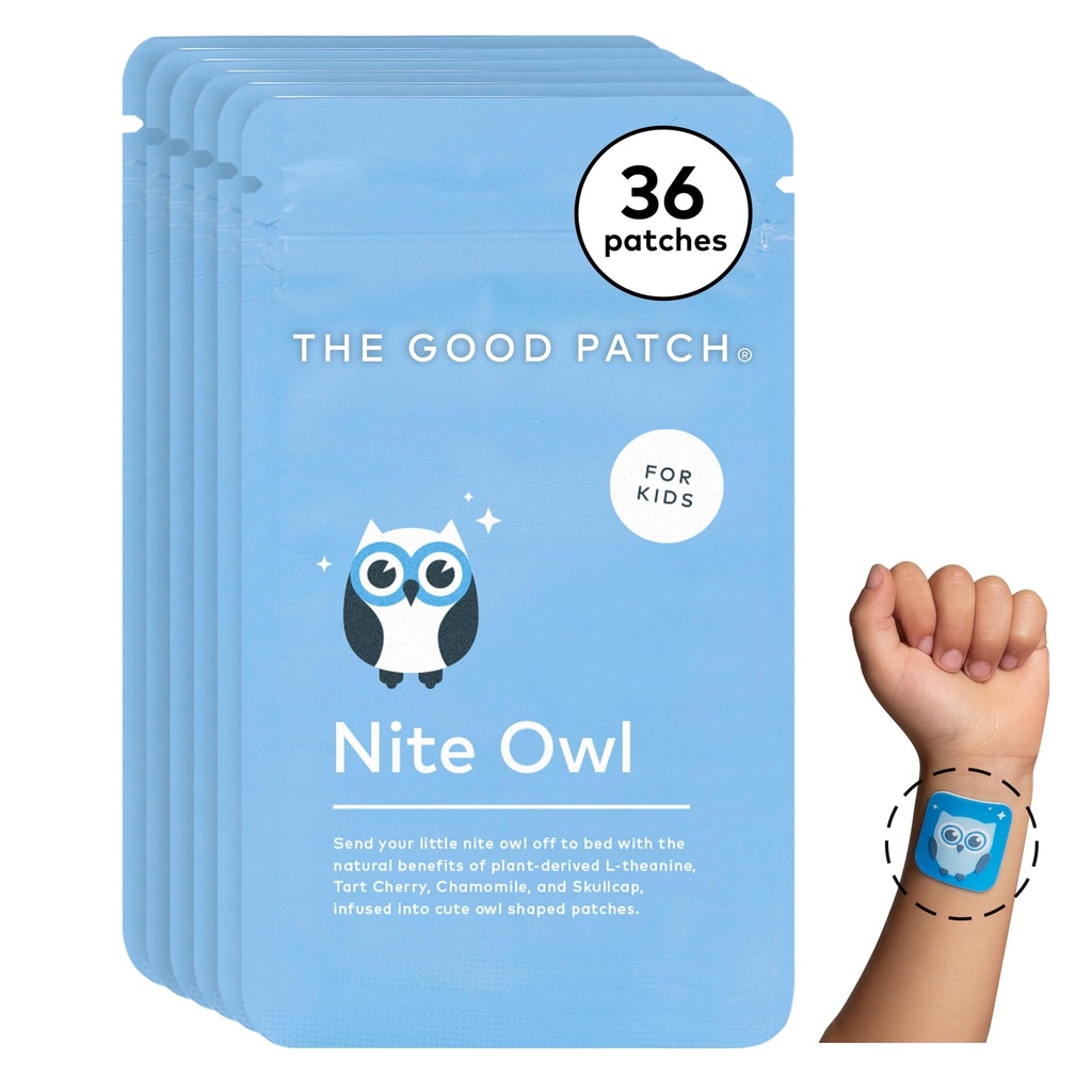 Patch-ul bun Nite Owl Patch, suport natural de somn Patch pentru copii timp de culcare cu tarta Cherry, musetel, și Skullcap, Plant Powered, eliberare susținută (36 patch-uri totale)