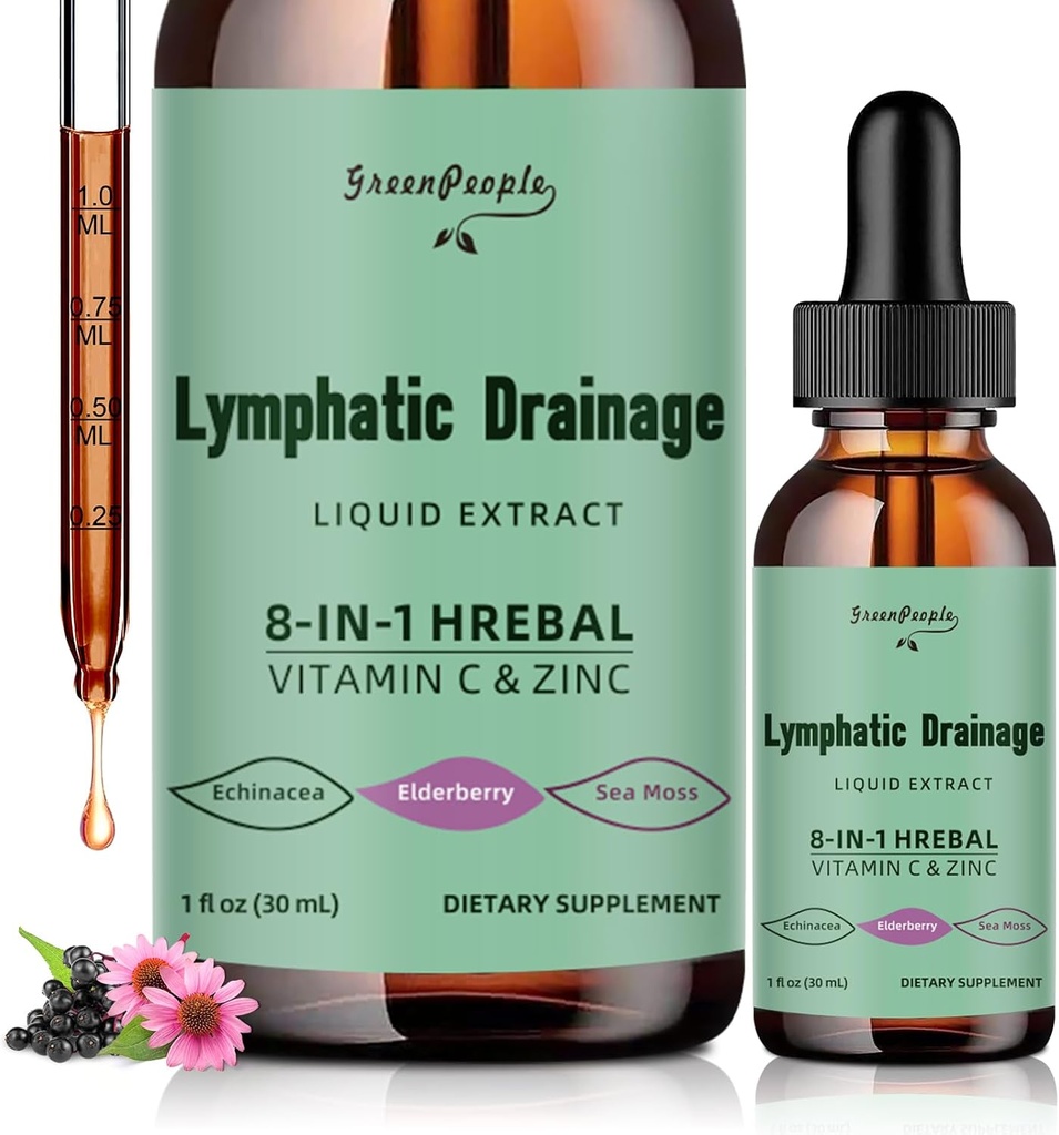 Limfatic Picături de drenaj GREENPEOPLE - 10-in-1 Limphatic Cleanse Supliment w/Echinacea, Cleavers & Brodock Root - Immune Support, Cleanse & Detox - Advanced Absorbtion, Non-GMO (1 fl oz, 2 Pack)