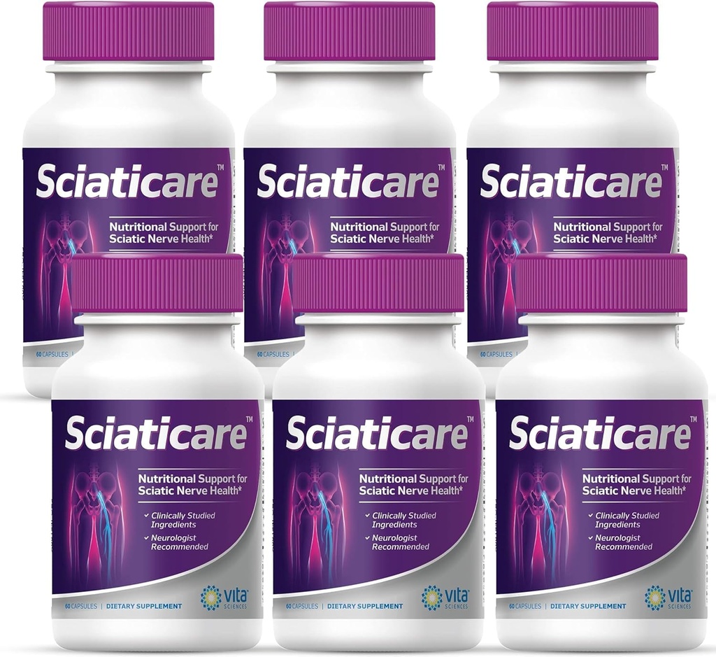 Vita Sciences Sciatice Nerve Soothing Supplement Vitamins with Natural R-ALA Form 40X Form, NOT Synthetic Alpha Lipoic Acid (ALA) - Lumbar Sciatica - 60 Count (Pachet de 6)