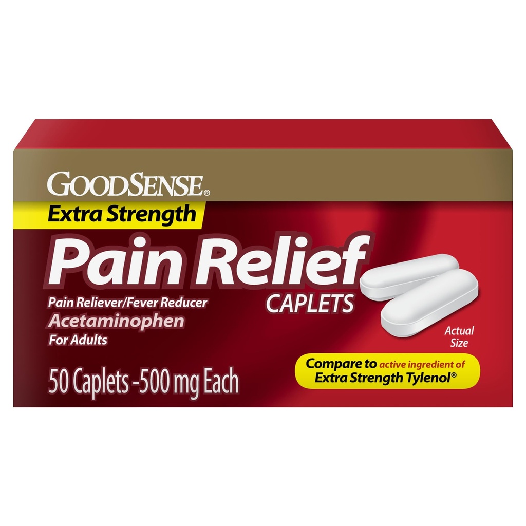 GoodSense Extra Force Pain Relief, Acetaminofen Caplets, 500 mg, 50 Count