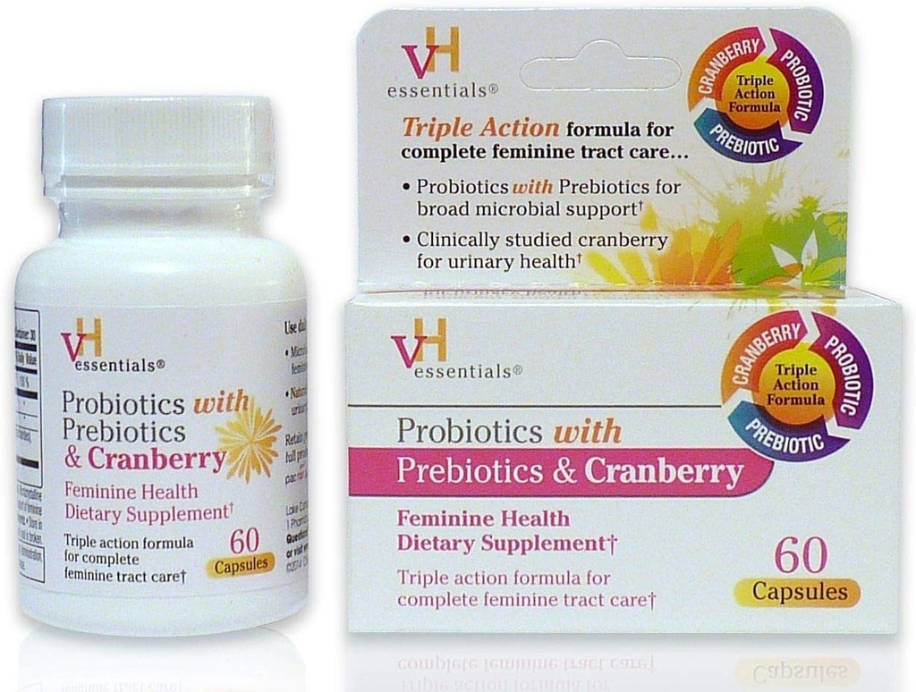 vH Essentials Probiotice cu prebiotice și Cranberry Feminine Health Supliment - 60 capsule 1-Pack