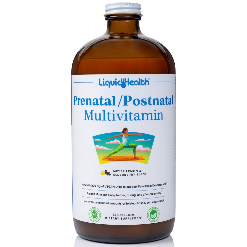 LIQUIDHEALTH Prenatal/Postnatal Multivitamine multiple lichide pentru femei cu Folat Real - Vitamine pre- natale pentru Inainte, In timpul sarcinii - Made in USA, Vegan, Sugar-Free, Non-GMO (32 oz)