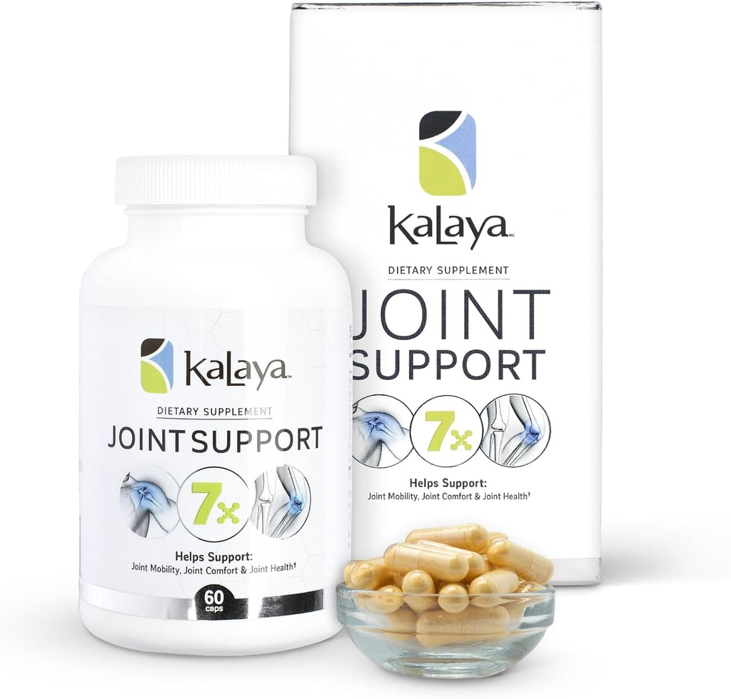 Kalaya 7X Supliment comun de suport - Proiectat de medici profesionişti - pentru articulaţii, sănătate osoasă şi suport muscular - cu Turmeric, Colagen, şi vitamina C - 60 ct