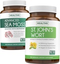 Sea Moss & St. John's Wort (2-Month Supply) Mood Moss Blend - Organic Sea Irish Moss - Raw Vegan Supplement (180 Caps) & St John's Wort with Powerful 900mcg Hypericin Non-GMO Vegan (180 capsule)