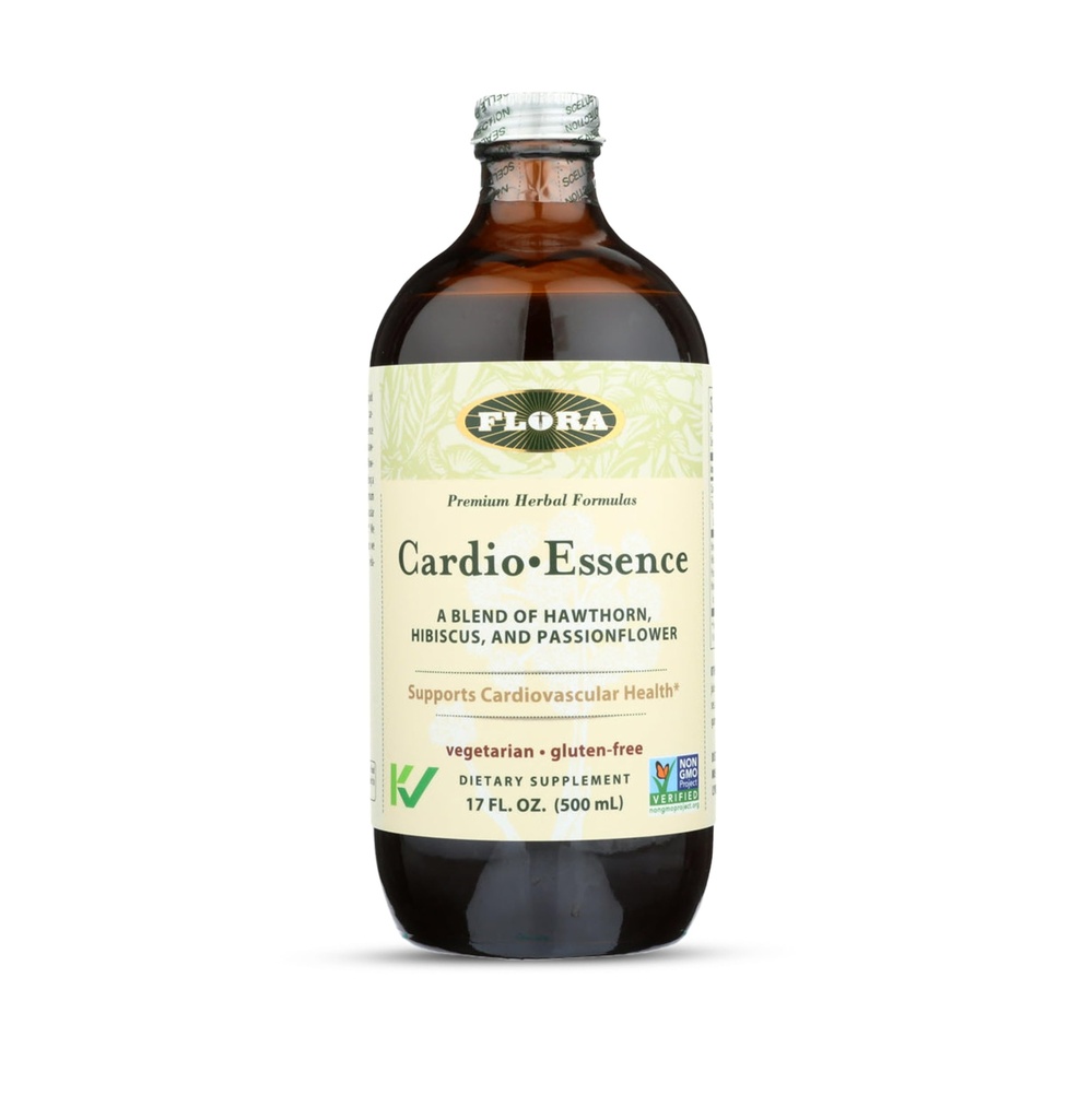Flora - Cardio-Essence, Relaxant Blend of Hawthorn, Hibiscus & Passionflower, Vegetarian, Gluten Free Daily Tonic, 17-fl. oz. Flacon de sticlă