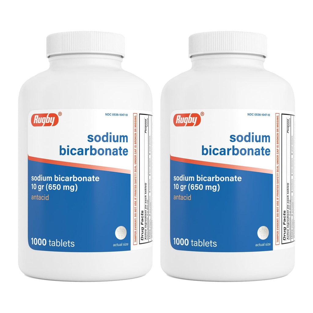 Rugby Bicarbonat de sodiu 650 mg Antiacid comprimate - Relief pentru arsuri la stomac şi indigestie, 1000 Count (2- Pachet)