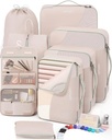 10 Set/8 Set Cuburi de ambalare pentru călătorie, Cadouri pentru femei mama, Anti-Tearing Suitcase Organizator pentru Bagaje cu pantofi și sac de toaletă agățat,OlarHike Vacanță esențiale și accesorii pentru Cruise Ship, Cream