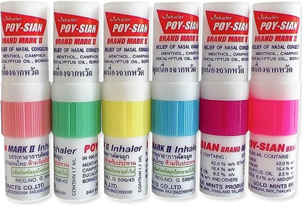 POY-SIAN Mark II Mentol Aromaterapie Inhalator Nasal, Remediu natural din plante cu uleiuri esențiale de răcire Poysian (Pachet din 6)