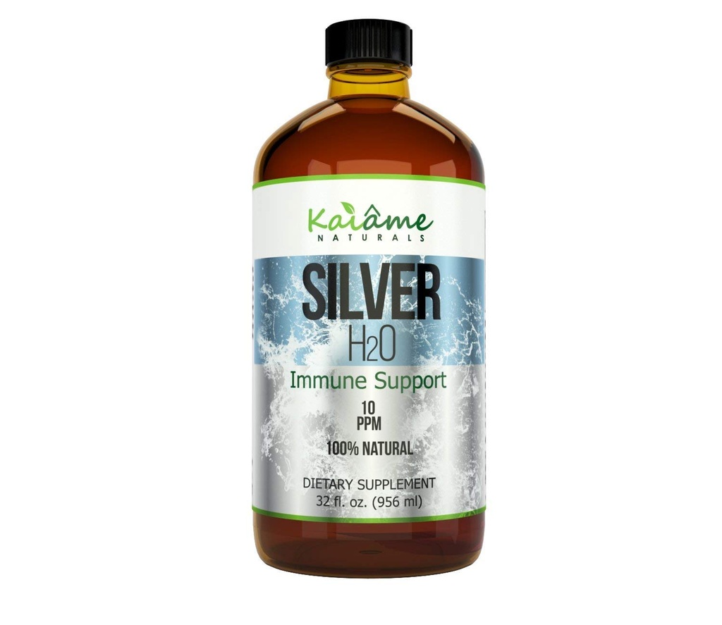 Kaiame Naturals Argint coloidal, Solutie Ionica de Argint, 10 PPM, OZ mare 32 sticla de sticla, Natural Suport Imun, Sigur pentru Adulti, Copii si Animale de companie