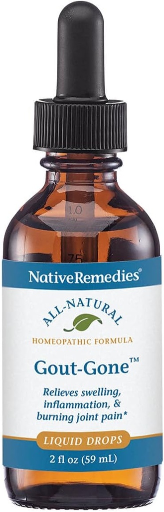 Remedii native Gout-Gone - Formula homeopatică naturală pentru Umflarea articulară, înroşirea şi discomfortul gutei - 59 ml