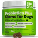 Deley Naturals Probiotice Plus Chews for Dogs, Gut Health Supplement, 5 Miliarde de CFU's, Digestive Enzime, Prebiotice, Alergii cainelui, Diaree, Drojdie, Aromă de Dovleac, 90 Conte - Made in the USA