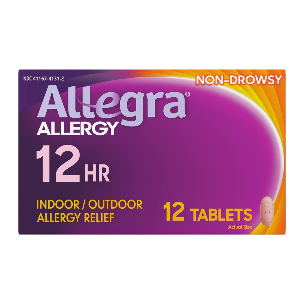 Allegra Adult 12-Hour Allergy Relief Tablets, non-Drowsy Indoor and Outdoor Allergy Medicine, 60 mg Fexofenadine HCI Antihistamin Pill, 12-Count