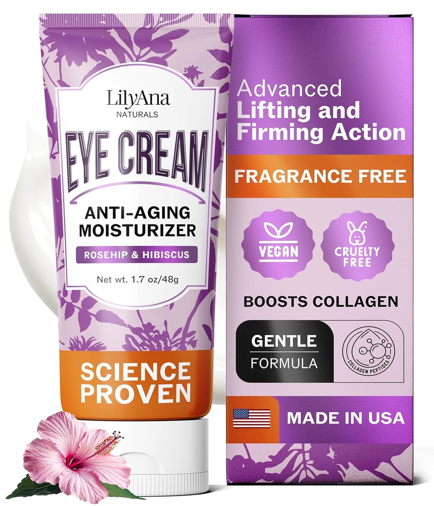 LilyAna Naturals Eye Cream for Dark Circles and Puffiness, Under Eye Cream for Wrinkles and Bags, Anti Aging - ajută la ameliorarea uscăciunii; pentru pielea sensibilă - 1.7 oz - Made in USA