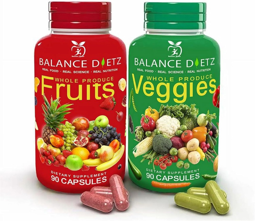 Fructe întregi și legume Suplimente, 90 capsule de fructe, 90 capsule vegetale