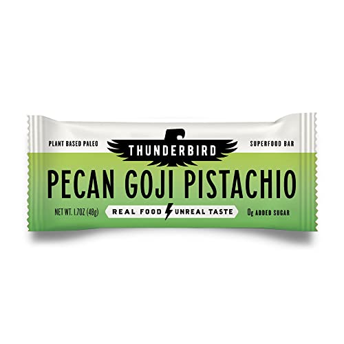 Thunderbird Bars Energy Snack, Gluten-Free cu proteine, Sanatos Real Food, Vegan Paleo non-GMO, Nu Adăugat zahăr, Pecan Goji Pistachio Flavor (12 Conte, 1.7 oz. Baruri)