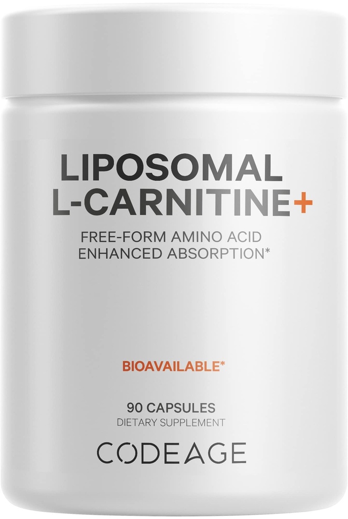Codeage Liposomal L-Carnitine+ Supliment - 500 mg L-Carnitina L-Tratrate per Serving - Free-Form Amino Acid - Carnitina - Livrare lipozomal - Vegan, Non-GMO, Gluten-Free - 90 capsule